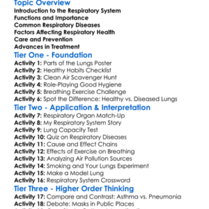 Respiratory Health And Diseases Worksheet Activity Booklet