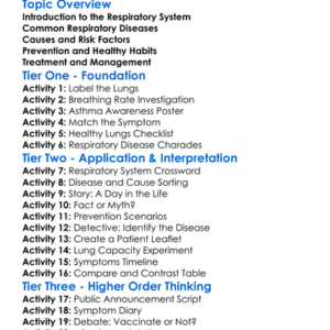 Respiratory System Diseases Worksheet Activity Booklet