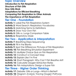 Respiratory System In Fish Worksheet Activity Booklet