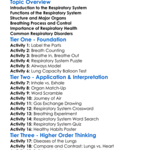 Respiratory System In Humans Worksheet Activity Booklet
