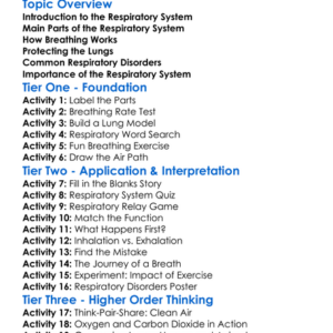 Respiratory System Worksheet Activity Booklet