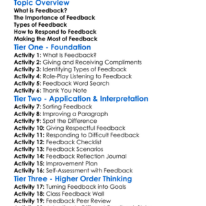 Responding To Feedback Worksheet Activity Booklet