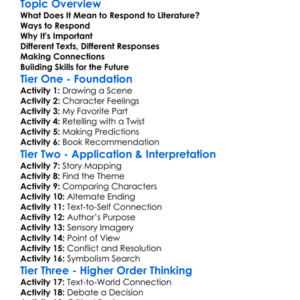 Responding To Literature Worksheet Activity Booklet