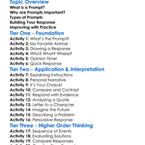 Responding To Prompts Worksheet Activity Booklet