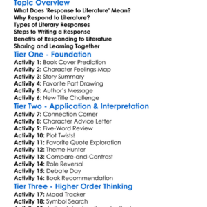 Response To Literature Worksheet Activity Booklet