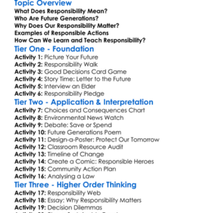 Responsibility To Future Generations Worksheet Activity Booklet