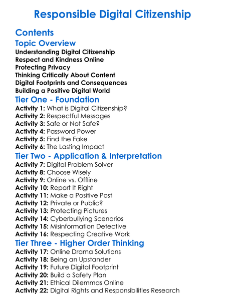 Responsible Digital Citizenship Worksheet Activity Booklet