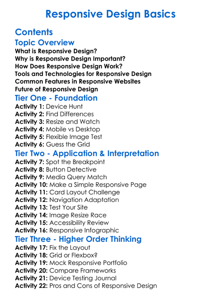 Responsive Design Basics Worksheet Activity Booklet
