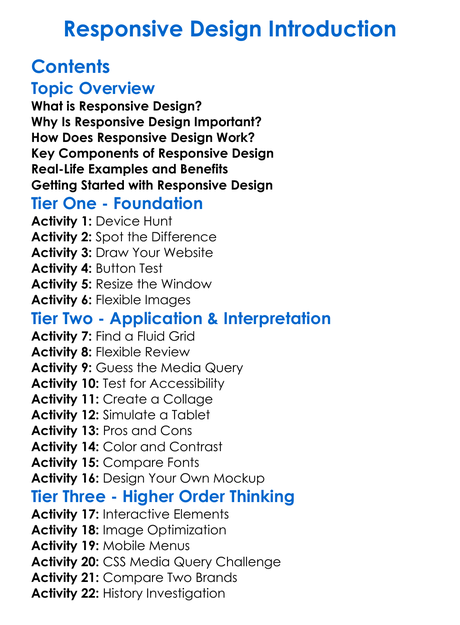 Responsive Design Introduction Worksheet Activity Booklet