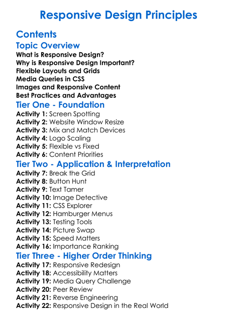 Responsive Design Principles Worksheet Activity Booklet