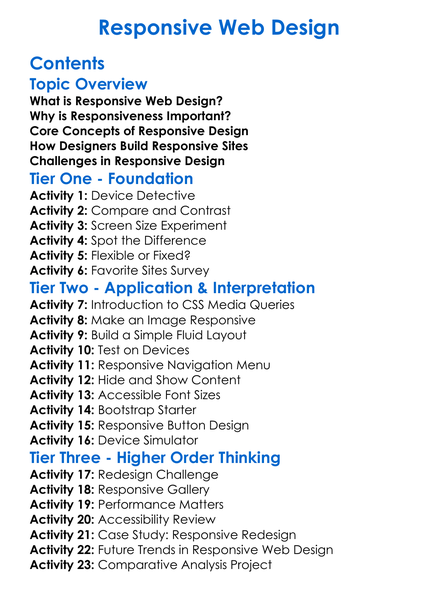Responsive Web Design Worksheet Activity Booklet