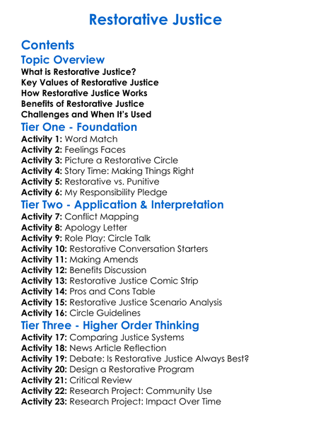 Restorative Justice Worksheet Activity Booklet