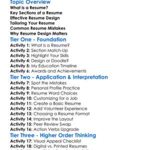 Resume Design Worksheet Activity Booklet