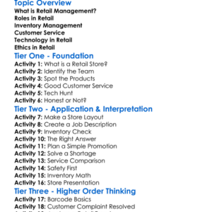 Retail Management Worksheet Activity Booklet