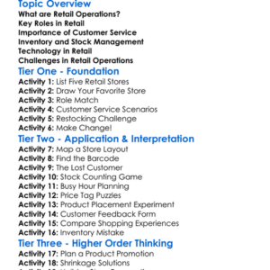 Retail Operations Worksheet Activity Booklet