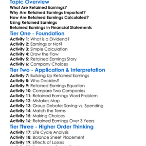 Retained Earnings Worksheet Activity Booklet