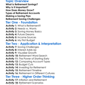 Retirement Savings Worksheet Activity Booklet