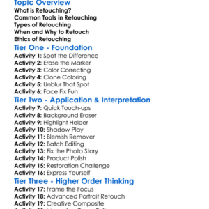 Retouching Techniques Worksheet Activity Booklet