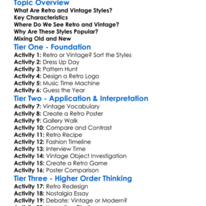 Retro And Vintage Styles Worksheet Activity Booklet