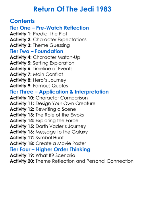 Return Of The Jedi 1983 Worksheet Activity Booklet