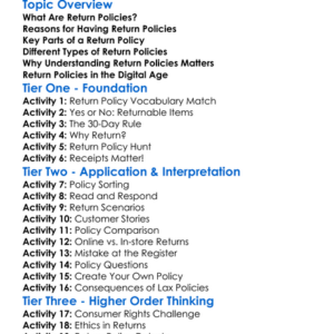 Return Policies Worksheet Activity Booklet