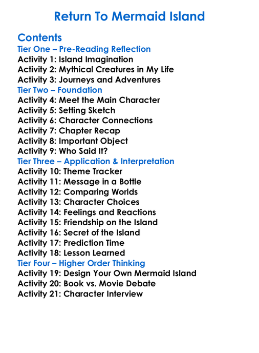 Return To Mermaid Island Worksheet Activity Booklet