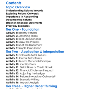 Returns Inwards And Returns Outwards Worksheet Activity Booklet