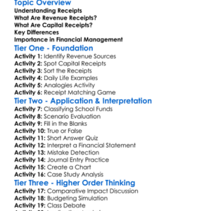 Revenue And Capital Receipts Worksheet Activity Booklet