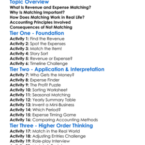 Revenue And Expense Matching Worksheet Activity Booklet
