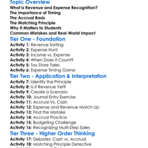 Revenue And Expense Recognition Worksheet Activity Booklet