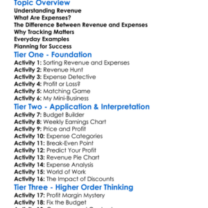 Revenue And Expenses Worksheet Activity Booklet