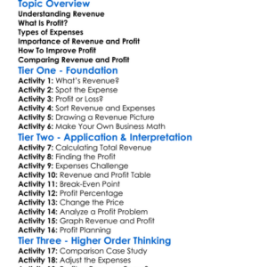 Revenue And Profit Worksheet Activity Booklet