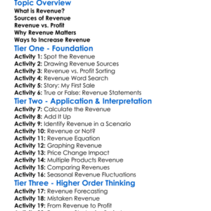 Revenue Concepts Worksheet Activity Booklet