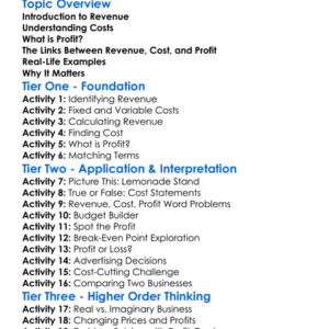 Revenue Cost And Profit Worksheet Activity Booklet