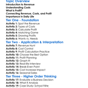 Revenue Costs And Profit Worksheet Activity Booklet
