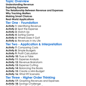 Revenue Vs Expenses Worksheet Activity Booklet