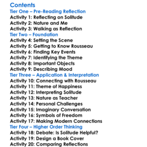 Reveries Of The Solitary Walker Jean-Jacques Rousseau Worksheet Activity Booklet