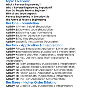 Reverse Engineering Worksheet Activity Booklet