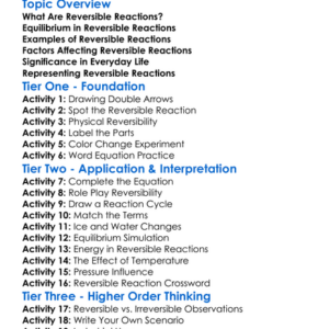 Reversible Reactions Worksheet Activity Booklet