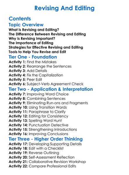Revising And Editing Worksheet Activity Booklet