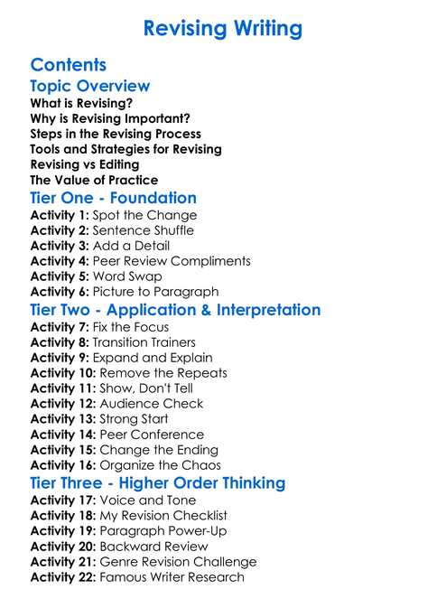 Revising Writing Worksheet Activity Booklet