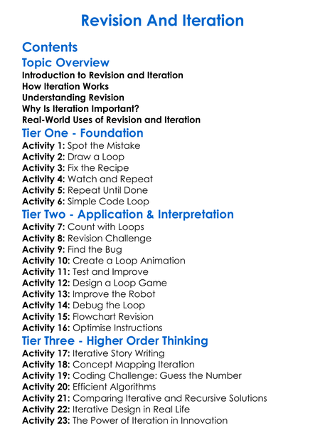 Revision And Iteration Worksheet Activity Booklet