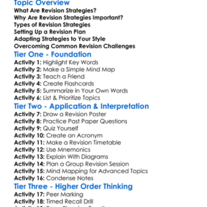 Revision Strategies Worksheet Activity Booklet