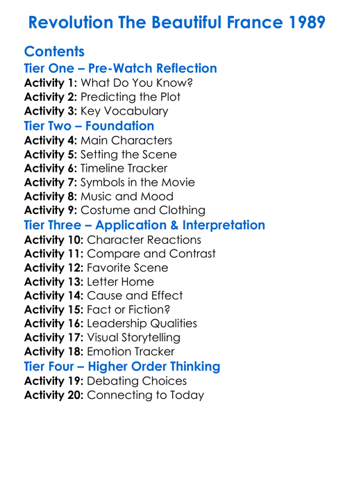 Revolution The Beautiful France 1989 Worksheet Activity Booklet