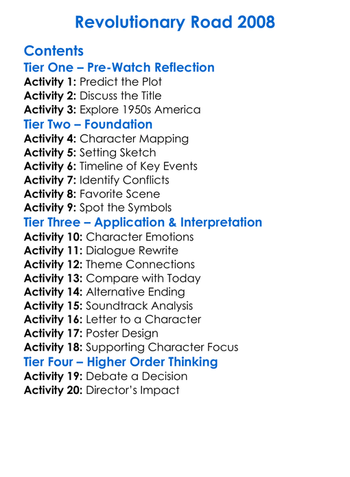 Revolutionary Road 2008 Worksheet Activity Booklet