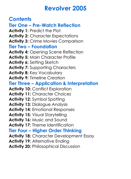 Revolver 2005 Worksheet Activity Booklet