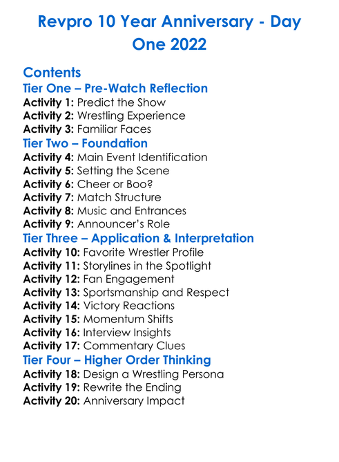 Revpro 10 Year Anniversary Worksheet Activity Booklet