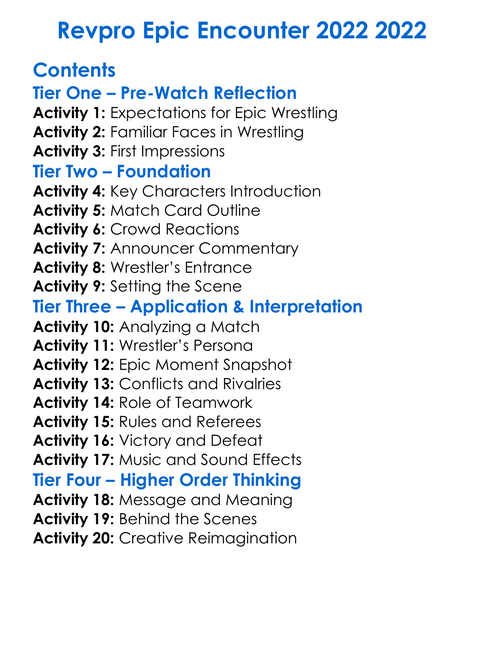 Revpro Epic Encounter 2022 2022 Worksheet Activity Booklet