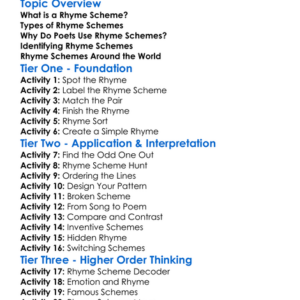 Rhyme Schemes Worksheet Activity Booklet