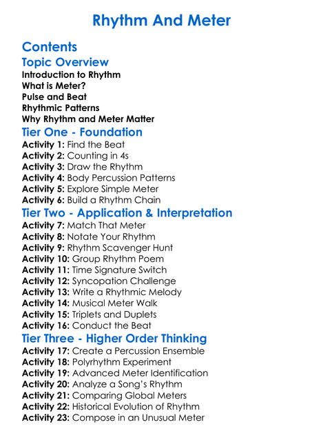 Rhythm And Meter Worksheet Activity Booklet